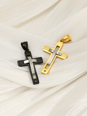 Advanced Stainless Steel Three-Dimensional Cross Pendant Retro Easy Matching Ornament Women