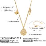 color: TXP267-Zircon Small Lock Gold Necklace -42+5cm
