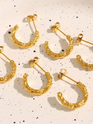 Simple Embossed Geometric C- Type Design Irregular Hardware Earrings Jewelry Female Stainless Steel