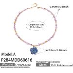 color: P284-A Style Blue Color Resin Flower Single Layer Crystal Necklace -40+5cm