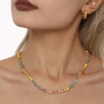 Full Diamond Triangle Plum Blossom Handmade Chain Heavy Industry Luxurious Color Zircon Stainless Steel Plated 18K Real Gold Necklace