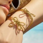 Environmentally Friendly Stainless Steel PVD Vacuum Plating Minimalist Creative Female Accessories Bow Open-Ended Bracelet