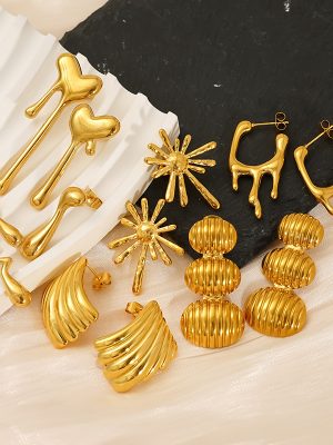 Women's high-end, lightly luxurious stainless steel earrings with a designer stud design.