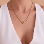 Rhinestone Zircon Pin Shiny 18K Gold Plating Clavicle Chain Stainless Steel Versatile Personality Clip Necklace