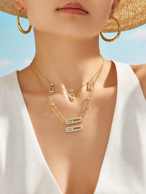 New Movable Zircon Pendant Necklace Stainless Steel 18K Gold Plating Senior Ornament Women