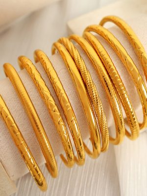 French Retro New Chinese Hollow Striped Bracelet Stainless Steel Exquisite Polished Open Twin Bracelet