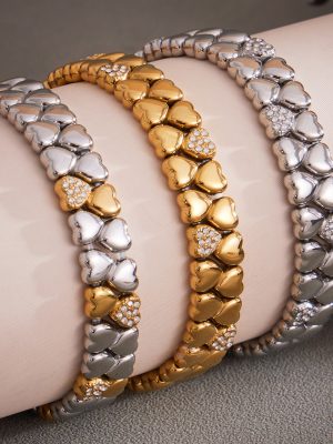 Cold Fully Jeweled Loving Heart Beaded Bracelet PVD Electric Elastic Bracelet Does Not Fade