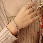 color: E238-Gold White Zircon Bracelet -17cm
