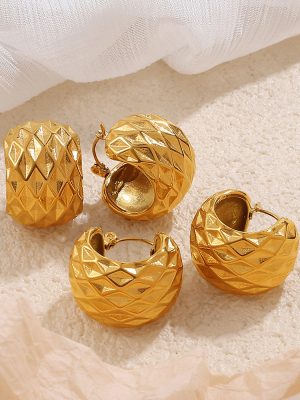 High-End Simple Retro Three-Dimensional Semi-Circle Earrings Stainless Steel 18K Gold Plating Earrings for Women