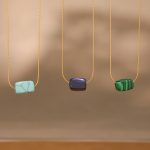 Natural Turquoise Rectangular Pendant Clavicle Chain Simple Stainless Steel Plated 18K Real Gold Necklace Necklace