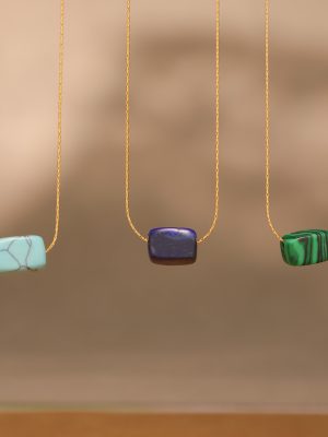 Natural Turquoise Rectangular Pendant Clavicle Chain Simple Stainless Steel Plated 18K Real Gold Necklace Necklace