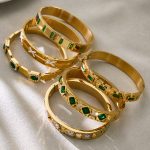 Dopamine Glass Stone Stainless Steel Snap Joint Bracelet Combination Gold-Plated Color-Retaining Gorgeous Inlaid Zircon Bracelet Decoration
