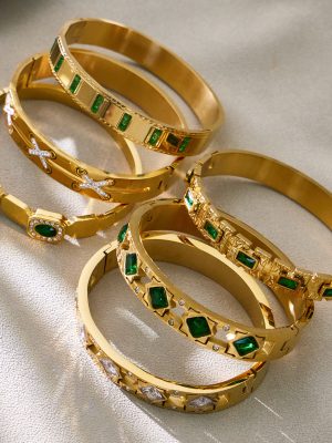 Dopamine Glass Stone Stainless Steel Snap Joint Bracelet Combination Gold-Plated Color-Retaining Gorgeous Inlaid Zircon Bracelet Decoration