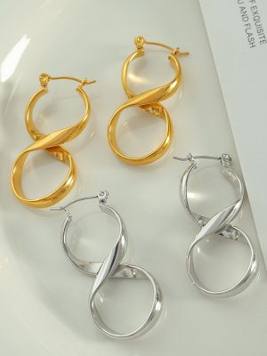 New Exaggerated Earrings Female Curved Line Art Ornament High Grade Stainless Steel Earrings
