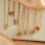 Sweet Cute Grid Pendant Clover Five-Pointed Star Necklace Simple Design Jewelry
