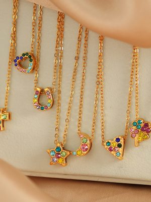 Sweet Cute Grid Pendant Clover Five-Pointed Star Necklace Simple Design Jewelry