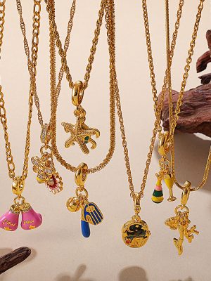New Seaside Holiday DIY Turtle Starfish Pendant Necklace 18K Gold Plating Diamond-Embedded Light Luxury Ornament Women