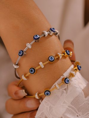 Devil's Eye Drop Oil Retro Affordable Luxury Bracelet Diamond-Embedded Stainless Steel Plated 18K Real Gold Magnet Bracelet