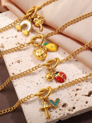 New DIY Drop Oil Pendant Bracelet Female Stainless Steel 18K Gold Plating Simple Jewelry