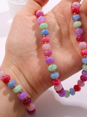 New Colorful Natural Stone Abacus Beads Bracelet Light Luxury Versatile Personality Earrings Jewelry Women