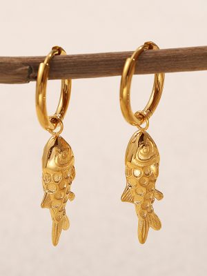 Retro Elegant Jewelry Stainless Steel Plated 18K Gold Ocean Series Small Fish Shape Ear Clip