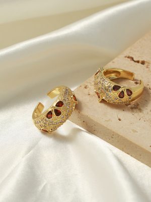 New Court Retro Affordable Luxury Copper Material Inlaid Zircon Open Ring Senior Ornament Women