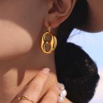 Metal Hollow Coffee Bean Color Matching Earrings Stainless Steel Electroplated 18K Real Gold New Earrings