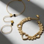 INS Heart-Shaped Multi-Part Watch Chain Stainless Steel Bracelet Plated 18K Real Gold Twin Very Fine Finger Chain