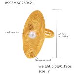 color: A993-Gold Shell Pearl Finger Pattern Ring / size: US 7