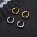 Simple 18K Gold Plated Hoop Earrings Female Ins Geometric Stainless Steel Ornament