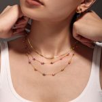 Ornament Handmade Chain Color Natural Stone Sweet Light Luxury Necklace Stainless Steel Double Layer Twin Supply