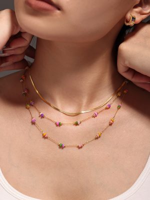 Ornament Handmade Chain Color Natural Stone Sweet Light Luxury Necklace Stainless Steel Double Layer Twin Supply