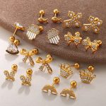Exquisite Variety of Creative Earrings Stainless Steel 18K Gold Plating Diamond-Embedded Exquisite All-Match Earrings Set