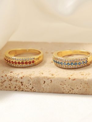 New Advanced Versatile Personality Copper Material Inlaid Color Diamond Open Adjustable Ring Ornament