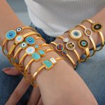 Personality Trendy Elegant Natural Stone Fritillary Inlaid round Brand Design Simple All-Match Stainless Steel Bracelet
