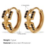 color: EH1113BKG Black Rhinestone Gold Hoop Earrings