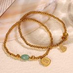 National Fashion Ethnic Simple All-Match Natural Stone NAFU Elastic String Bracelet Female Personality Plated 18 Gold Stainless Steel Bracelet