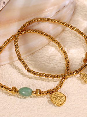 National Fashion Ethnic Simple All-Match Natural Stone NAFU Elastic String Bracelet Female Personality Plated 18 Gold Stainless Steel Bracelet