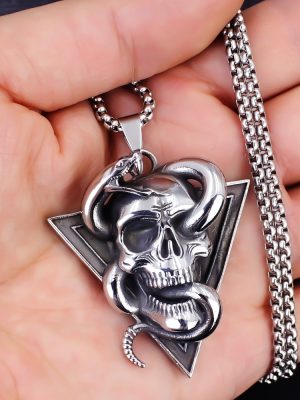 2026 New Accessories Personality Vintage Snake Skull Men's Stainless Steel Pendant Necklace