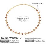 color: TXP617-Pink Zircon Gold Necklace -31.5+12cm