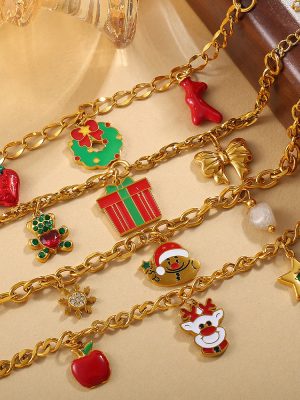 New Christmas Series DIY Pendant Bracelet Stainless Steel 18K Gold Plating Cute