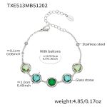 color: TXE513-Mixed Green Glass Stone Steel Color Bracelet 16.5+5cm