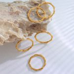French Style Cold Mild Luxury Retro Trendy Geometric Bone Ring Stainless Steel Plated 18K Real Gold Hand Jewelry