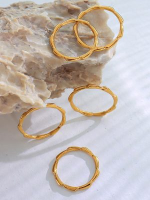 French Style Cold Mild Luxury Retro Trendy Geometric Bone Ring Stainless Steel Plated 18K Real Gold Hand Jewelry