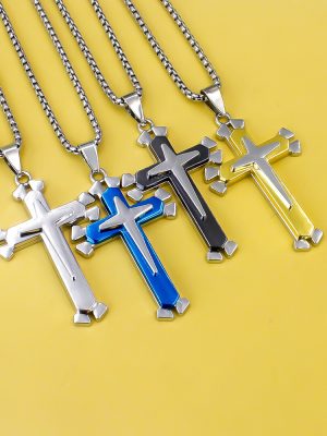Ornament Diamond Necklace Cross Pendant Neck Accessories Versatile Simple Retro Men's Clothing Accessories Sweater Chain