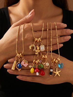 Retro Mixed Rose Envelope Multi-Shape DIY Pendant Necklace Stainless Steel 18K Gold Plating Necklace