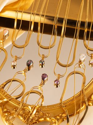 IINS Double-Layer Twin Stainless Steel Necklace 18K Water Drop Zircon Pendant All-Match Clavicle Chain