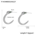 color: F1454-Steel Color Green Eye Earrings