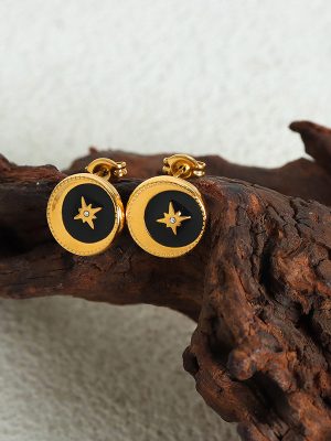Six-Pointed Star Earrings Lucky Compass Dripping Zircon Design Temperament Stainless Steel Studs Ornament Female