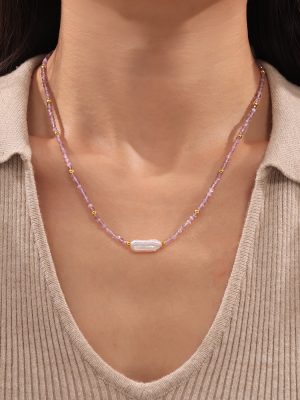 Baroque New Cut Surface Natural Stone Necklace Colorful Personality Beaded Stainless Steel 18K Gold Plating Clavicle Chain